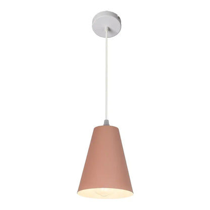 A sleek matte blush pink conical decorbites art colorful pendant lamp with white ceiling mount for modern dining lighting
