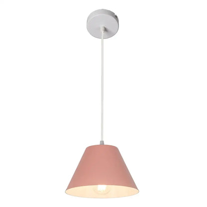 A soft pink conical pendant lamp with white ceiling mount and cord from decorbites art colorful for modern dining room lighting