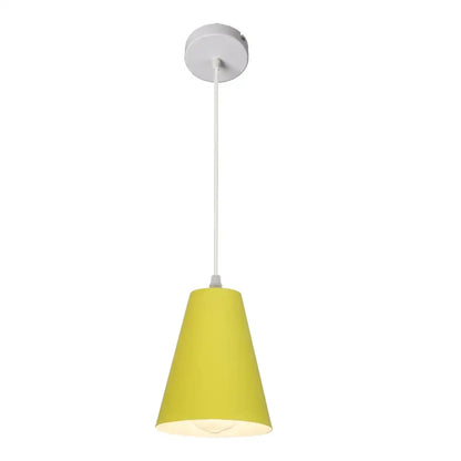 A modern yellow conical decorbites art colorful pendant lamp with white ceiling mount for dining room lighting