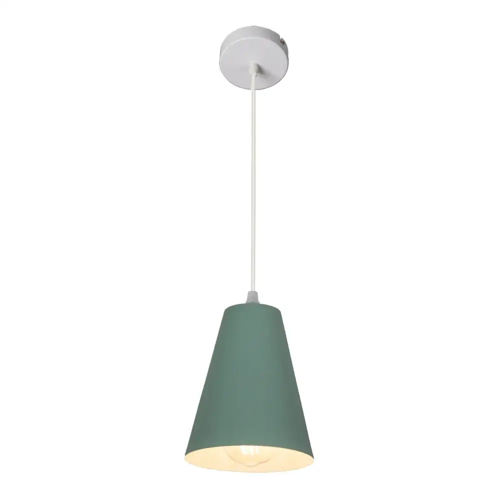 A modern pendant lamp by DecorBites Art Colorful with a matte sage green conical shade and white ceiling mount