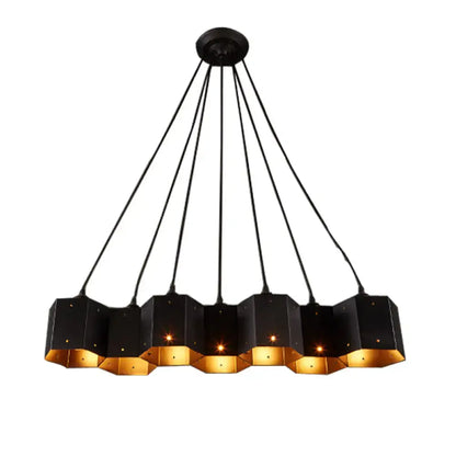 DecorBites™ art deco black metal honeycomb ceiling light with gold geometric design for dining room island lighting