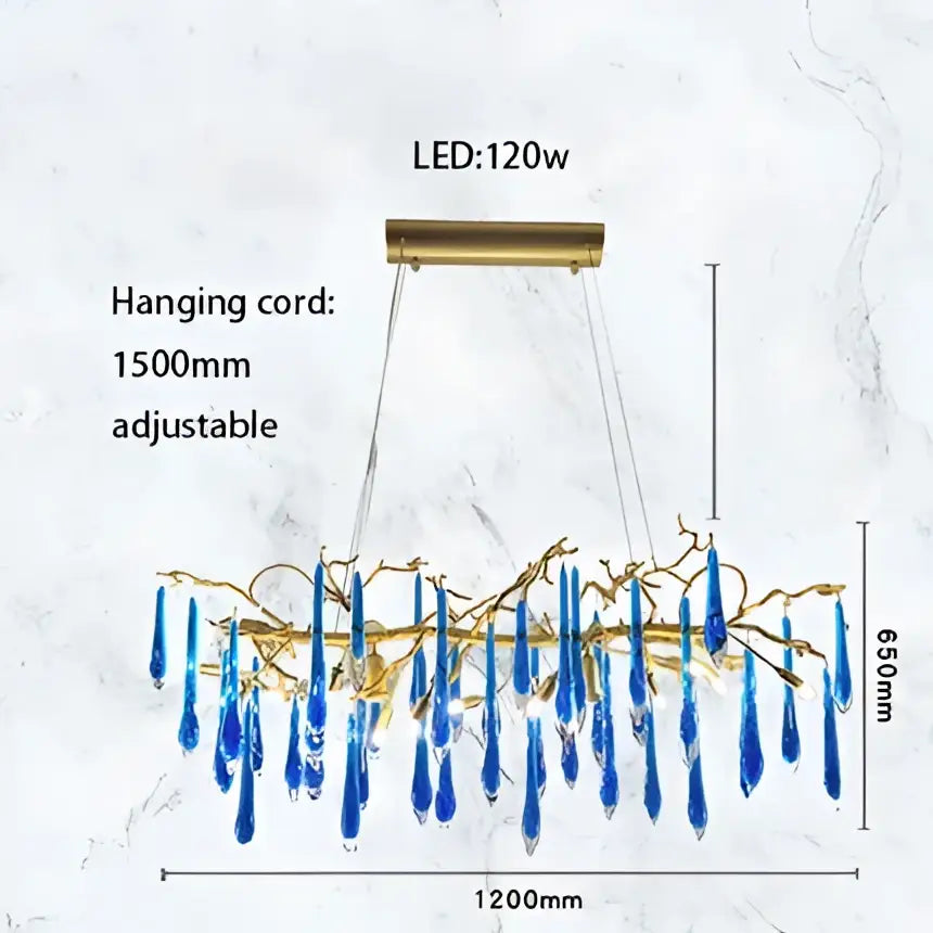 Decorbites art deco blue queen crystal chandelier with gold metal frame and hanging cord for living room decor