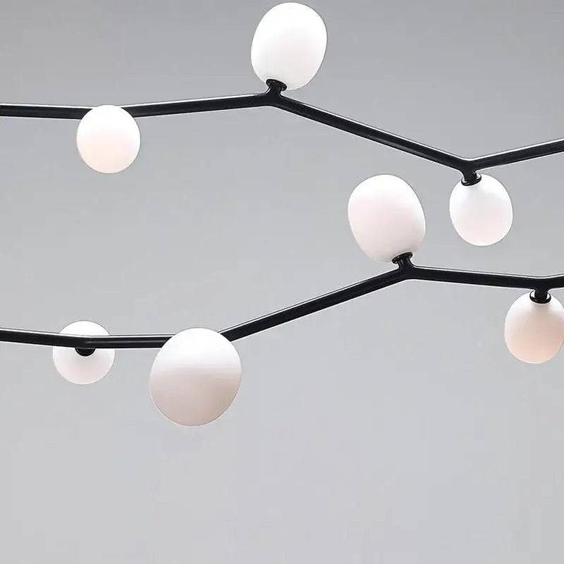 Modern black metal decorbites art deco branches chandelier with frosted white glass globes and height adjustable design
