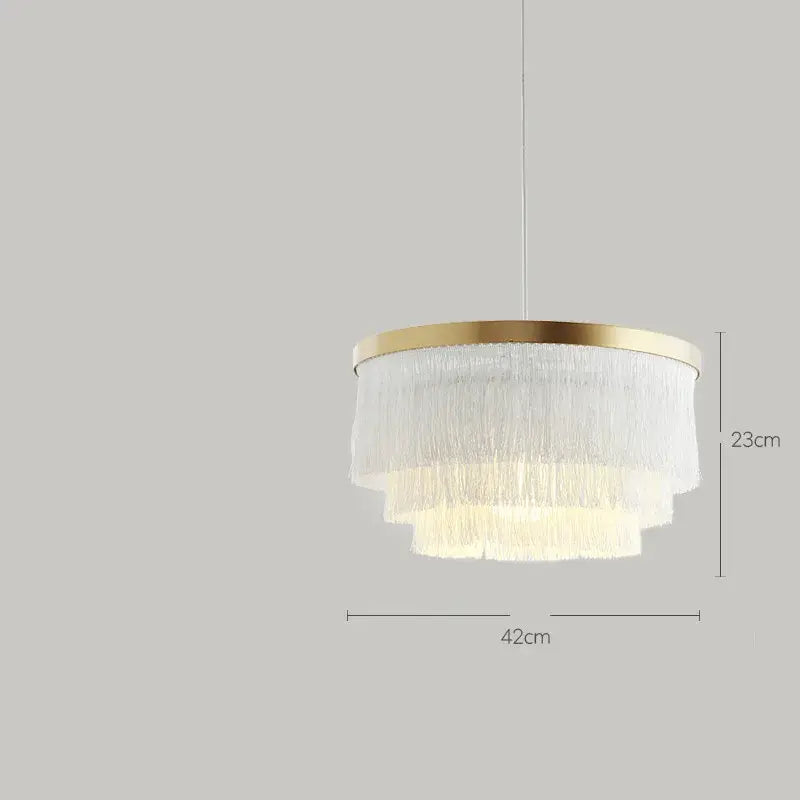 Decorbites art deco tiered chandelier with gold-toned frame and cascading white translucent fringes in black gold finishing