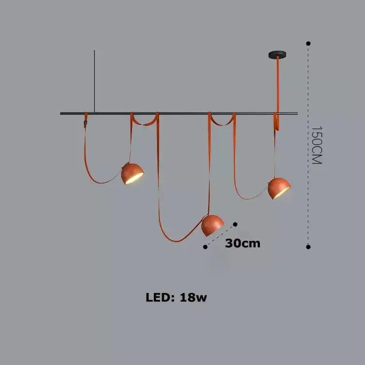 DecorBites™ art deco cross belt orange lustre hanging lamp with sleek curved cords and spherical lampshades for living room