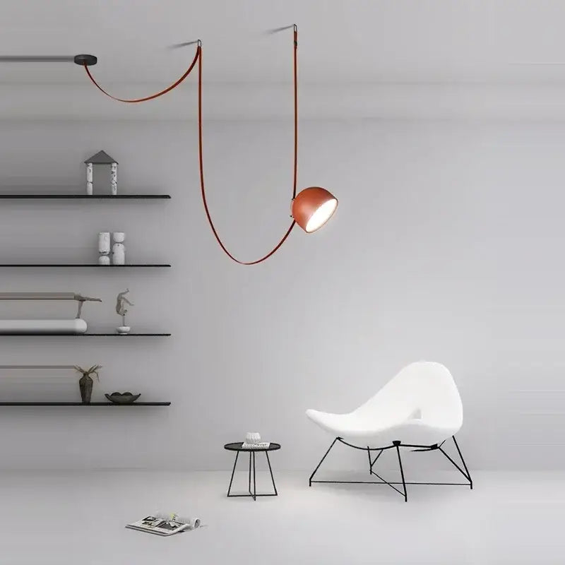 DecorBites™ cross belt orange lustre hanging lamp with copper spherical pendant and flexible reddish-brown cord for living room