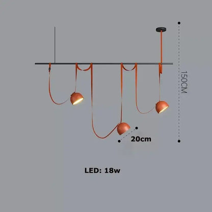 DecorBites™ cross belt hanging lamp in orange lustre with three spherical LED bulbs for living room lighting