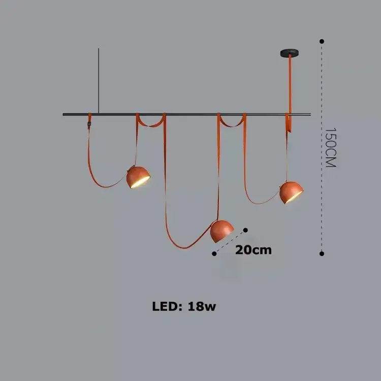 DecorBites™ cross belt hanging lamp in orange lustre with three spherical LED bulbs for living room lighting