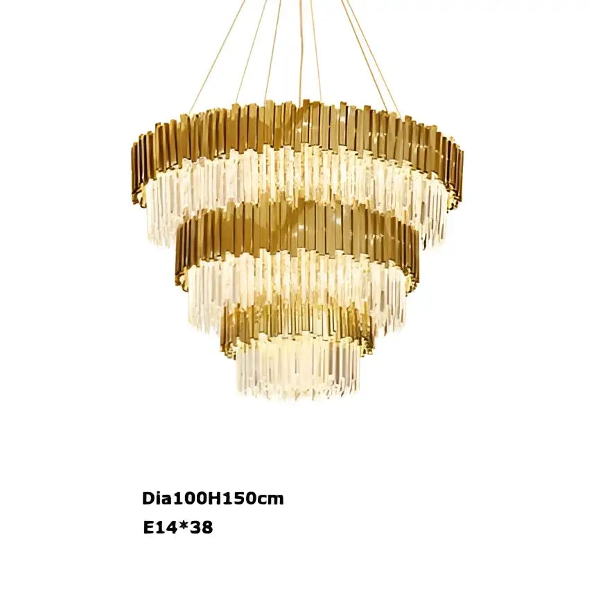 Golden tiered decorbites art deco crystal led chandelier with cascading rods and elegant modern design