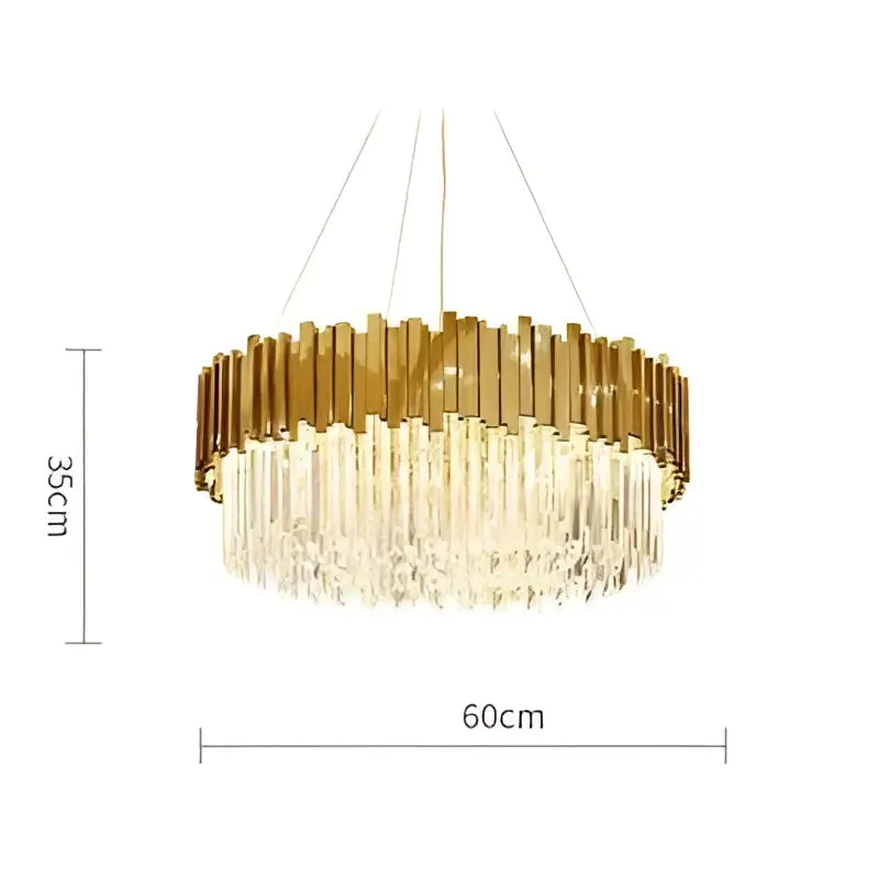 Gold-toned decorbites art deco 4 tier chandelier with vertical crystal rods and cascading clear glass prisms