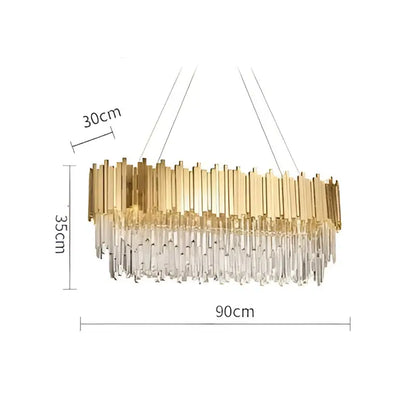 Gold-toned decorbites art deco 4 tier LED chandelier with clear crystal and modern elongated oval design