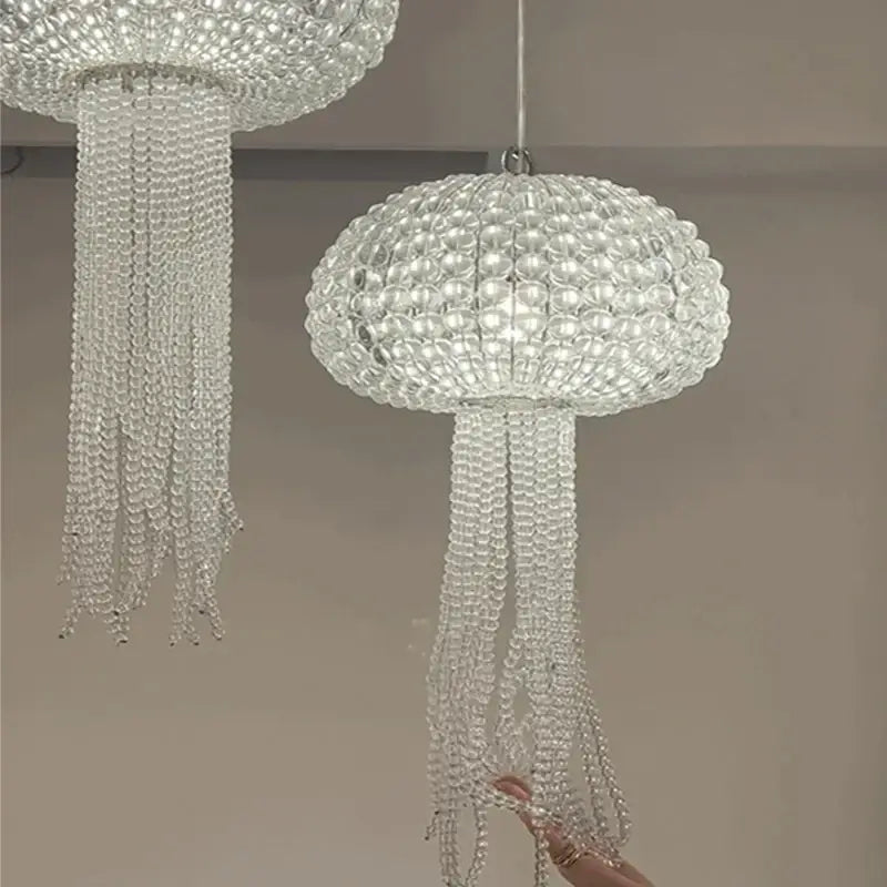 Decorbites art deco dimmable hanging chandelier with crystal jellyfish design and translucent dome for dining room lighting