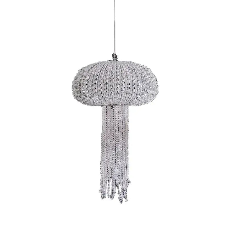 Silver crystal jellyfish chandelier with dangling chain tendrils decorbites art deco dimmable lighting for dining room