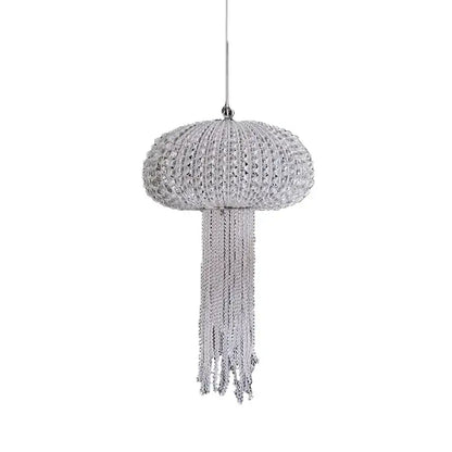 Silver crystal jellyfish chandelier with dangling chain tendrils art deco dimmable decorbites art deco lighting for foyer