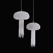 Two silver crystal-encrusted jellyfish-shaped art deco dimmable hanging ornaments by DecorBites for foyer lighting