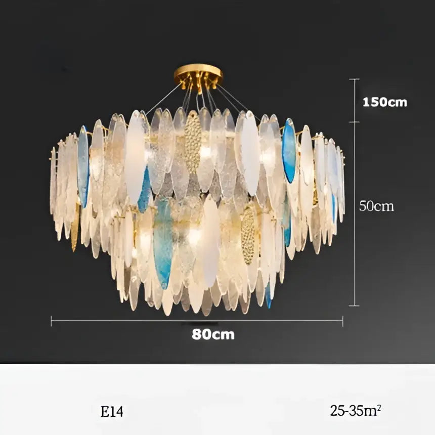 Decorbites art deco glass iron led chandelier with cascading blue and clear glass shards for dining room lighting