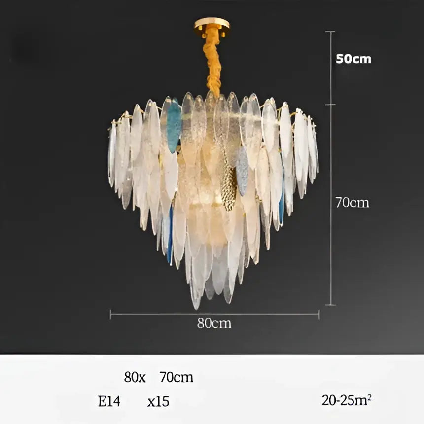 Decorbites art deco glass iron led chandelier with cascading clear and blue glass shades for dining room lighting