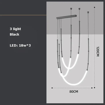 Black modern decorbites art deco pendant light with three curved led strands for dining room use