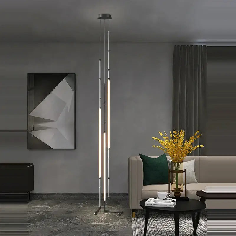 Modern minimalist decorbites art deco gold black pendant light with three vertical led strips for dining room