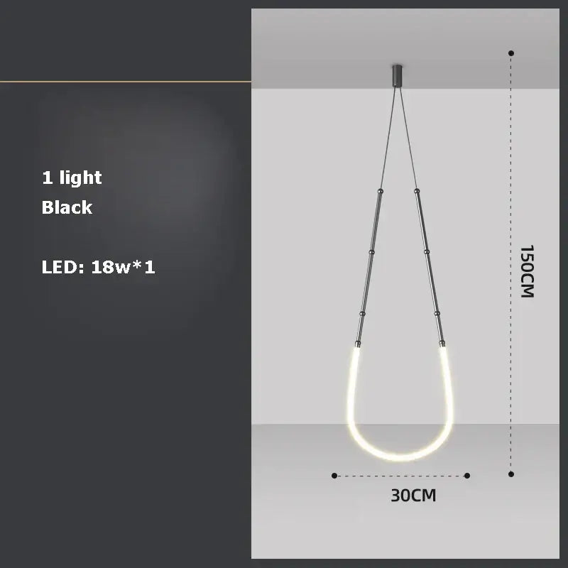 Black pendant light with illuminated u-shaped led strip from decorbites art deco gold collection for dining room