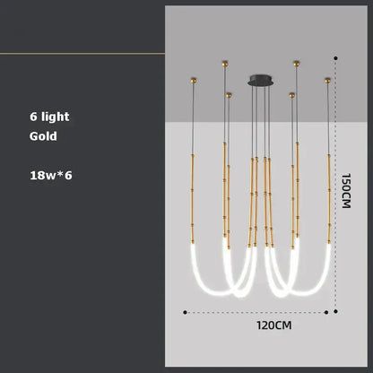Gold-toned decorbites art deco pendant light with six beaded rods and white diffusers for dining room lighting