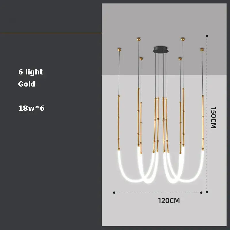 Gold-toned decorbites art deco pendant light with six beaded rods and white diffusers for dining room lighting