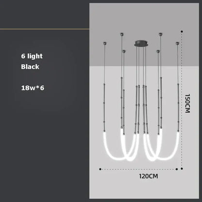 Black modern pendant light with six 18w lights and sleek metallic rods by DecorBites Art Deco gold for dining room