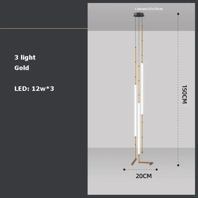 Decorbites art deco gold black pendant light with three vertical led tubes and circular canopy for dining room