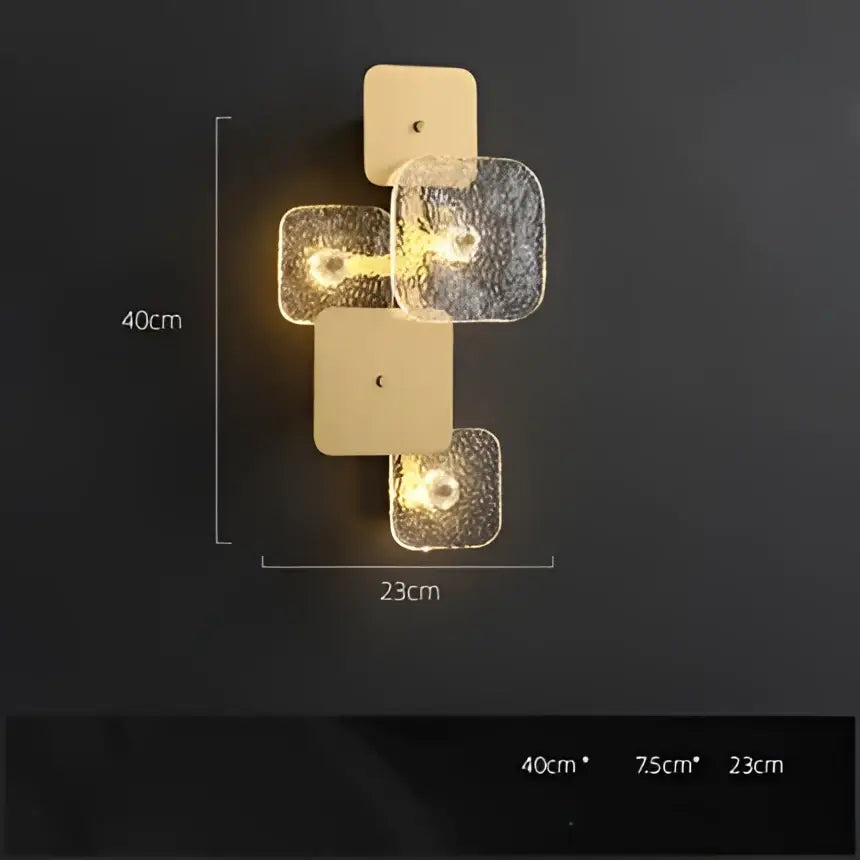Modern wall sconce with frosted glass panels and beige square metal frames for decorbites art deco golden copper lighting