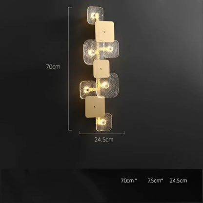 Modern wall-mounted DecorBites Art Deco golden copper glass chandelier with five square frosted crystal LED panels