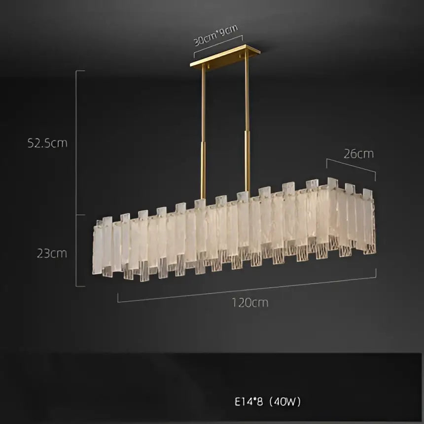 Decorbites art deco golden copper rectangular chandelier with clear faceted crystal prisms and led lighting fixture