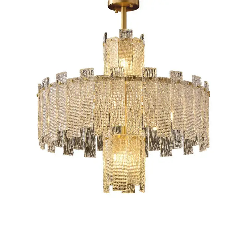 Decorbites art deco golden copper glass chandelier with cascading textured glass panels for elegant led lighting