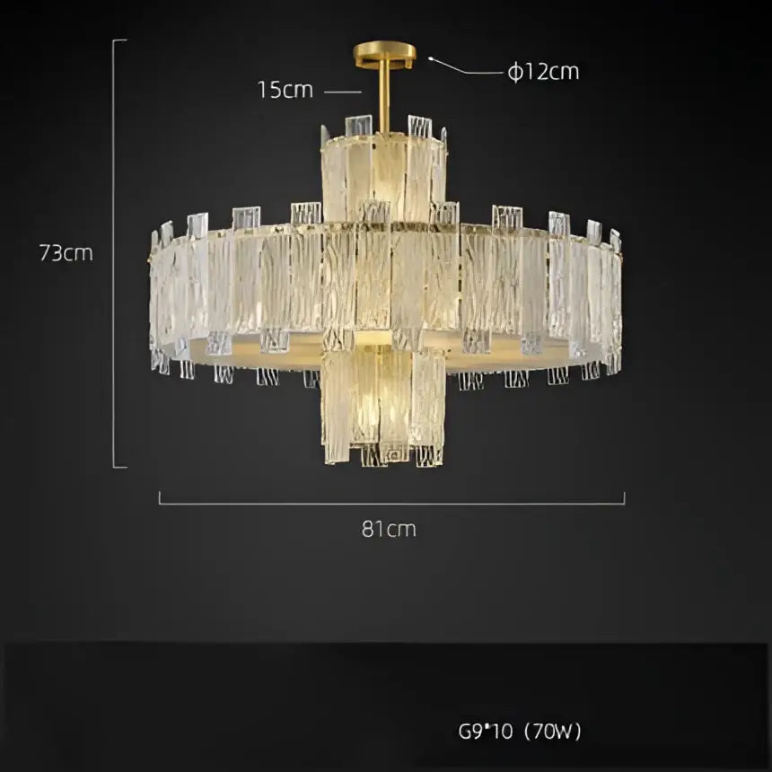 Decorbites art deco golden copper glass chandelier with gold-toned frame and cascading crystal strands led lighting fixture