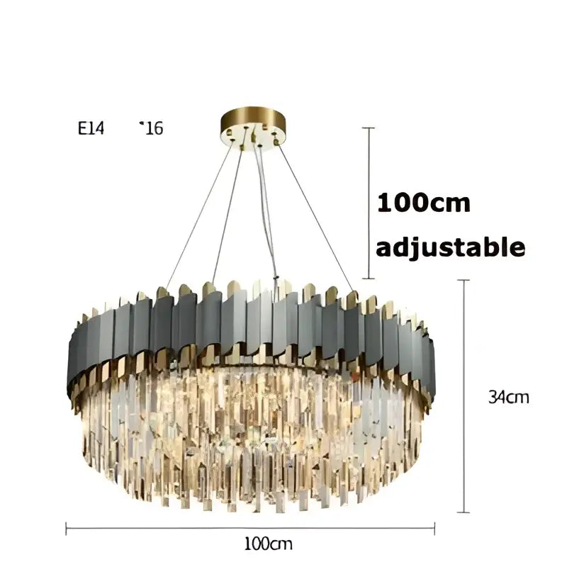 Decorbites art deco gray and gold crystal chandelier with adjustable tiers and 16 e14 bulbs for foyer lighting