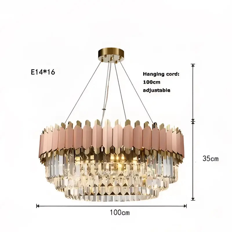 Rose gold and clear crystal decorbites art deco chandelier with modern tiered design for elegant foyer lighting