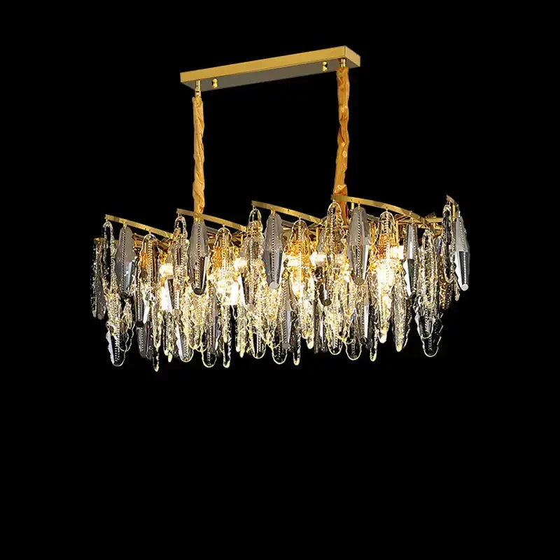 Gold-toned decorbites art deco led crystal chandelier with cascading clear and frosted droplets for foyer lighting