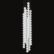 Decorbites art deco pendant light with white frosted glass orbs in cascading strands gold chrome black finish