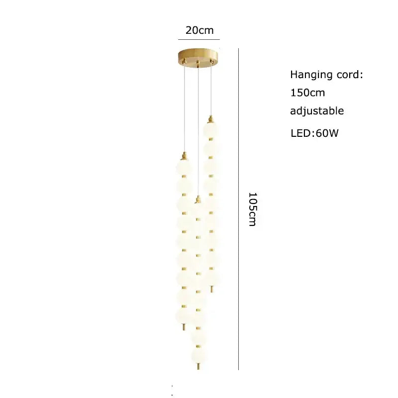 Gold-toned decorbites art deco led pendant light with cascading frosted glass globes and circular ceiling mount