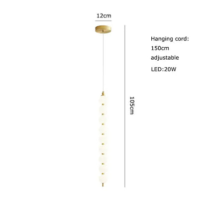 DecorBites Art Deco pendant light with gold chrome mount, adjustable cord, and frosted glass spheres illuminated by LED bulb