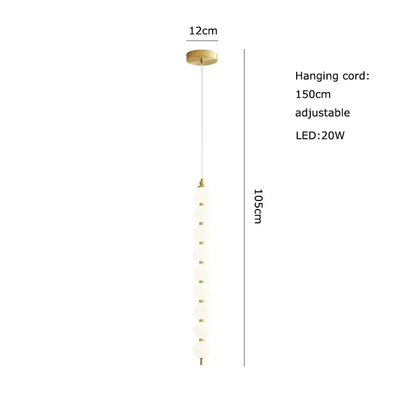 DecorBites Art Deco pendant light with gold chrome mount, adjustable cord, and frosted glass spheres illuminated by LED bulb