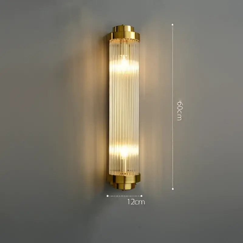 Gold-finished decorbites art deco led stainless steel wall sconce with vertical glass prisms for bedroom corridor lighting