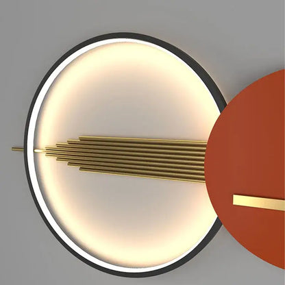 Modern circular decorbites art deco ceiling light with black frame golden rods and glowing white ring for bedroom sconce
