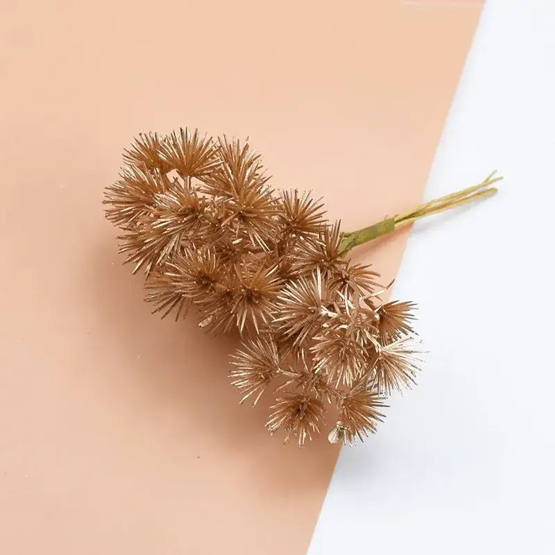 Golden spiky dried cluster on slender green stem in decorbites™ artificial gypsophila plants for home decor and diy gifts