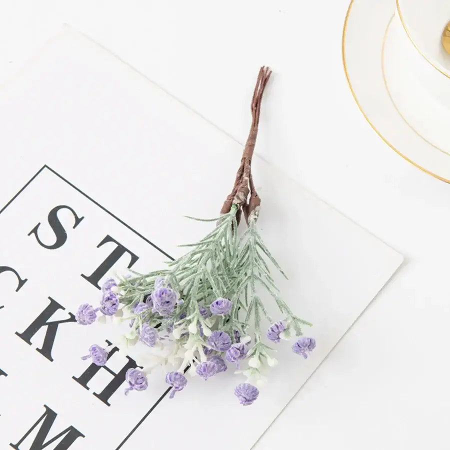 Decorbites artificial gypsophila plants with tiny purple and white blossoms on green stems for home decor and weddings