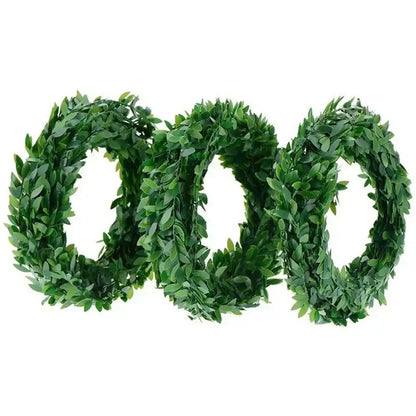 Three dark green artificial ivy leaf wreaths made of dense realistic leaf wreath vines for indoor outdoor decor