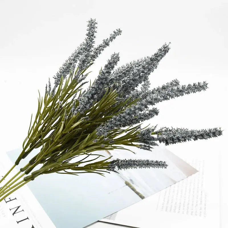 A bundle of DecorBites™ artificial lavender plants with soft gray-purple flower spikes and slender green leaves for decor