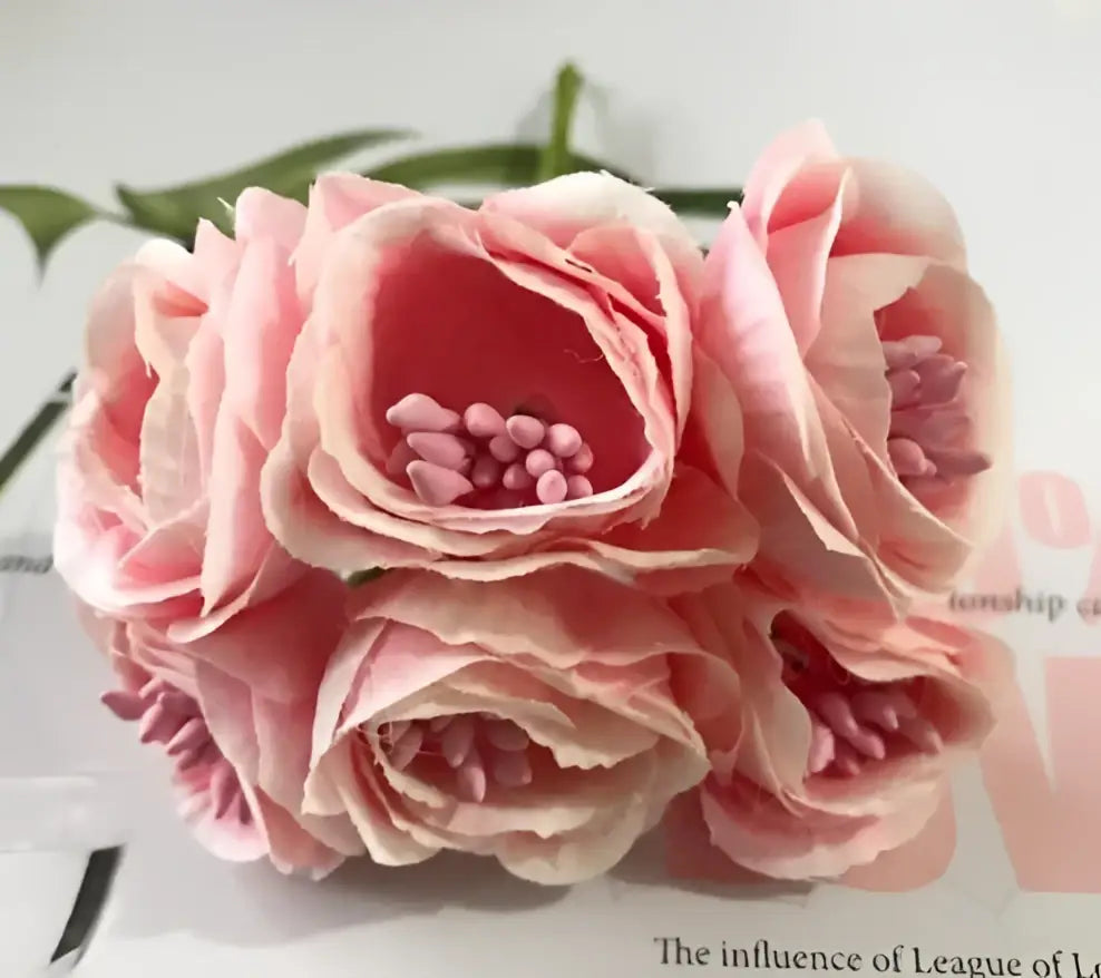 A cluster of soft pink decorbites artificial peony tea silk flowers with layered petals for home garden wedding decor