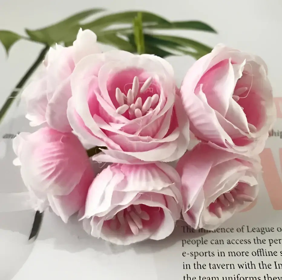 A cluster of pink and white decorbites artificial peony tea silk flowers with soft layered petals for home garden wedding