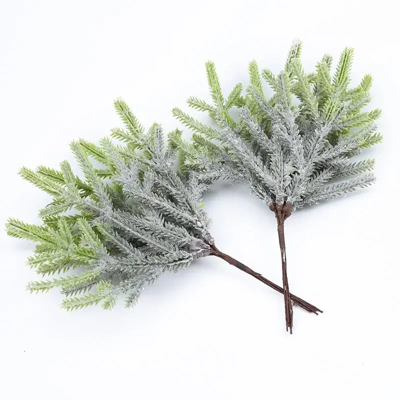 Decorbites artificial pine plants with frosted faux evergreen branches in light green and gray for home and wedding decor