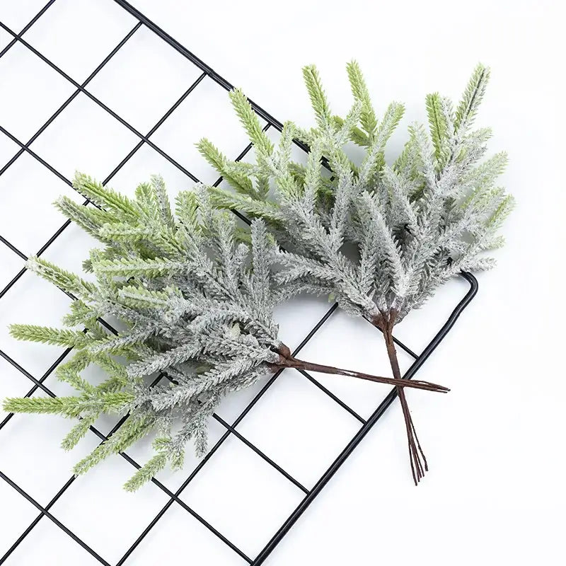 Decorbites artificial pine plants with frosted tips in light green and silver gray for home and wedding decor